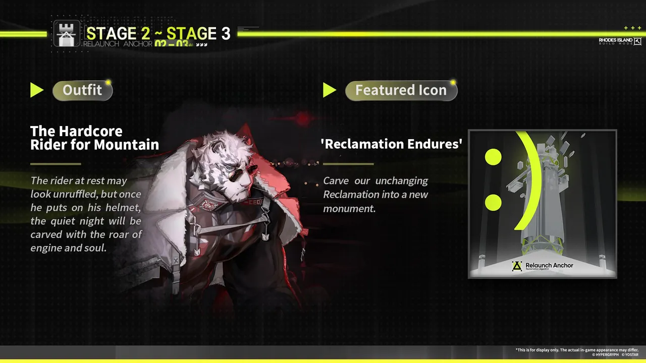 Stage 2 to 3: Outfit "The Hardcore Rider for Mountain" and Featured Icon "Reclamation Endures"