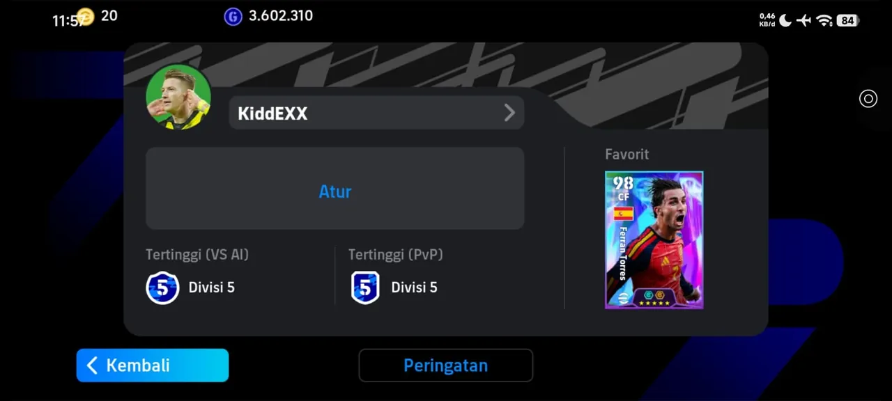 Halaman User Details di menu Extras eFootball dengan opsi mengganti username