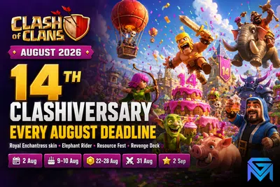 Clash of Clans Clash of Clans 14th Clashiversary Guide: Every Aug news image