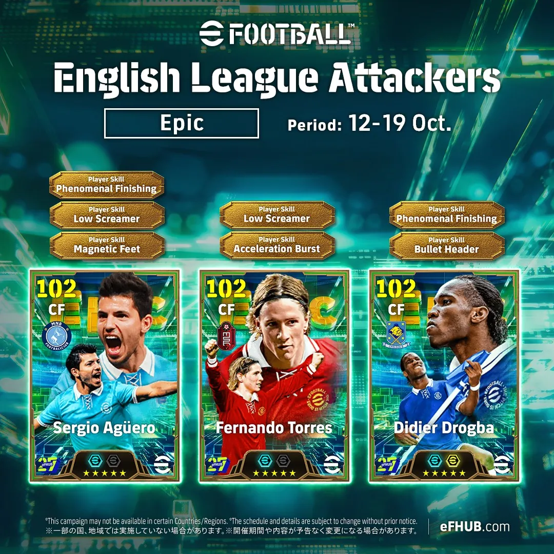 eFootball English League Attackers Epic: Agüero, Torres & Drogba