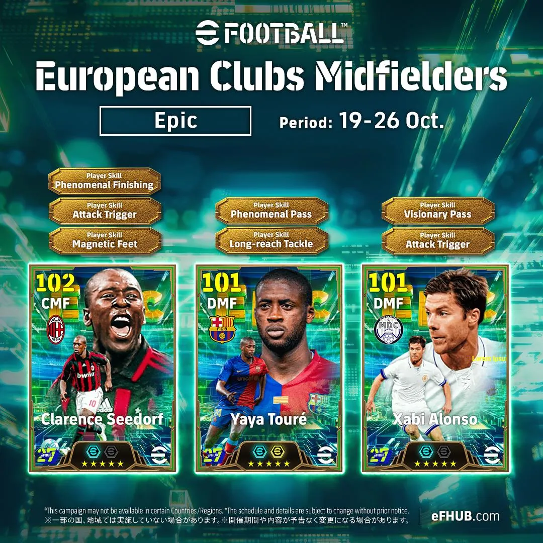 eFootball Epic European Clubs Midfielders: Seedorf, Yaya, Xabi