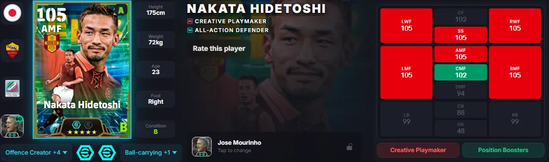 Epic Italian League Attackers Nakata Hidetoshi Card