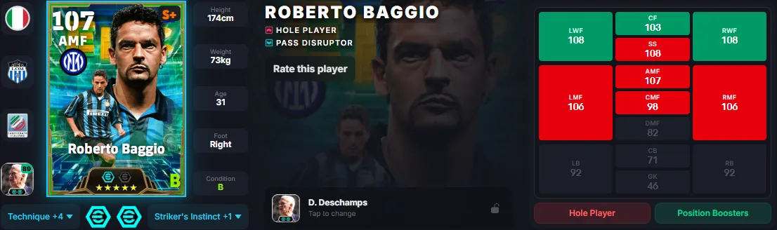 Epic Italian League Attackers Roberto Baggio Card