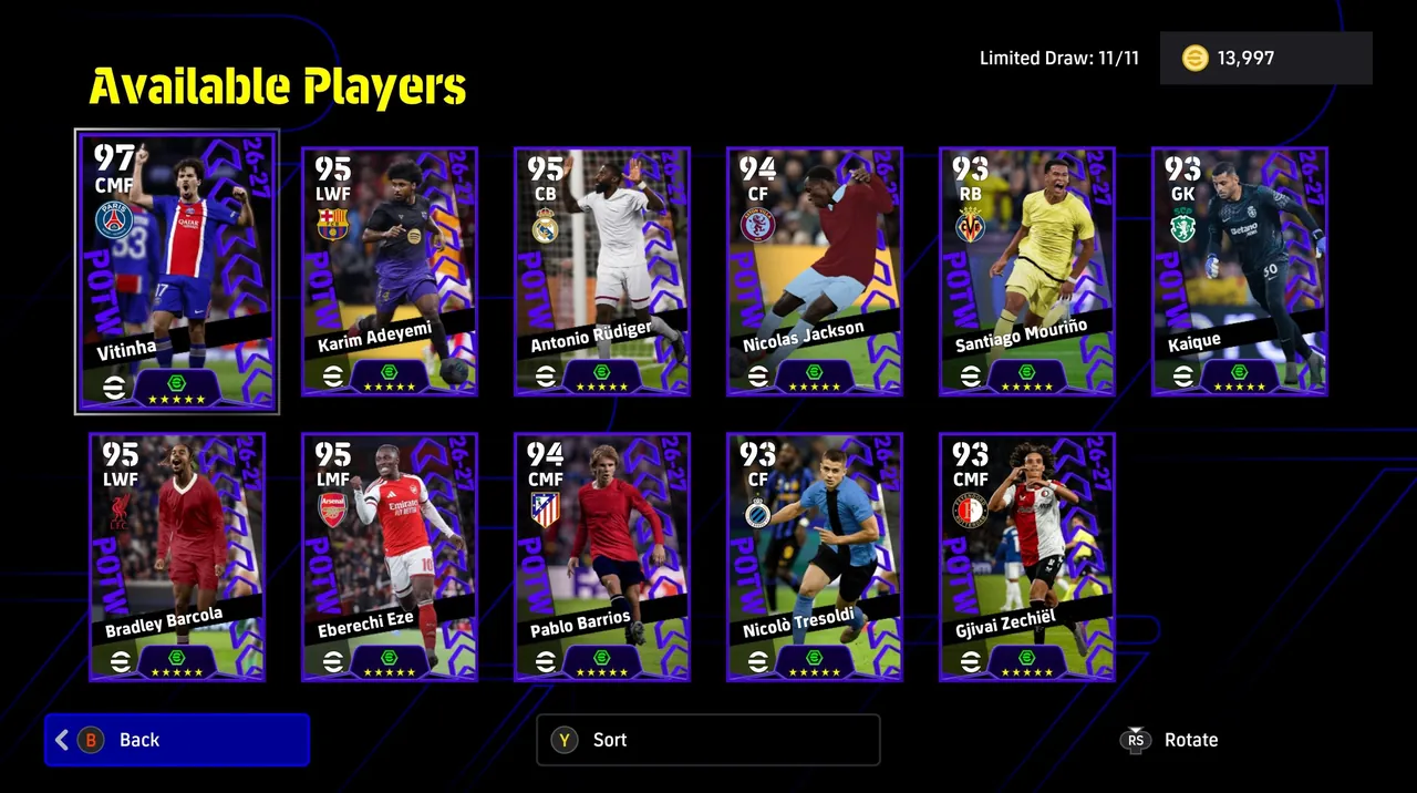 POTW European Club Championship Available Players