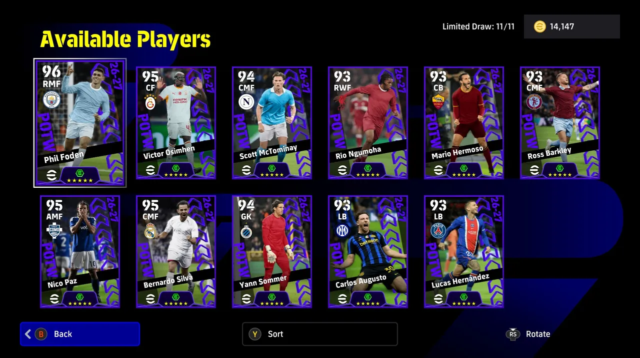 POTW European Club Championship Available Players