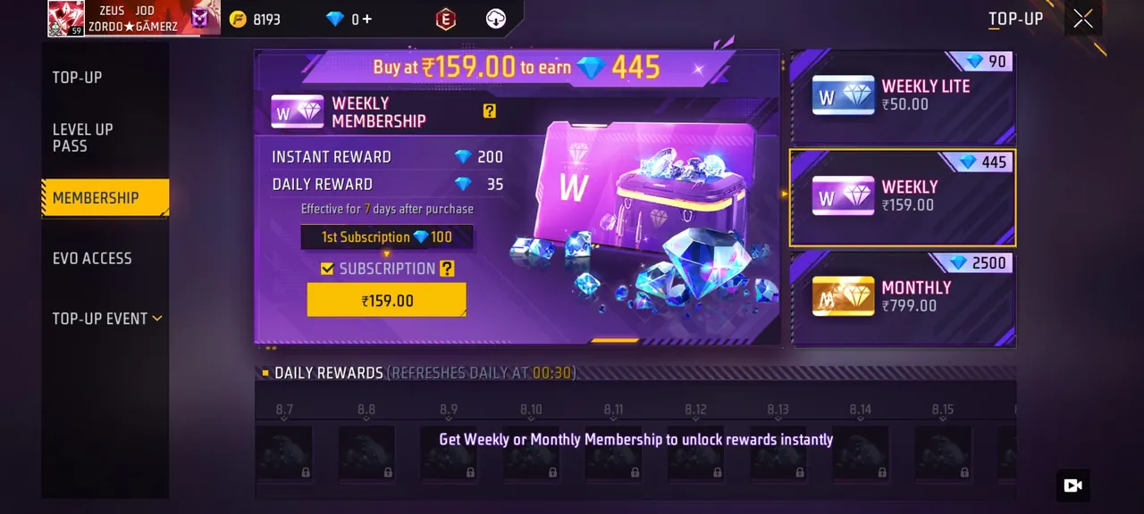 Weekly Memberships
