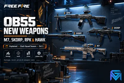 Free Fire Free Fire OB55 New Weapons: M7, Skorp, RPK & Hawk  news image