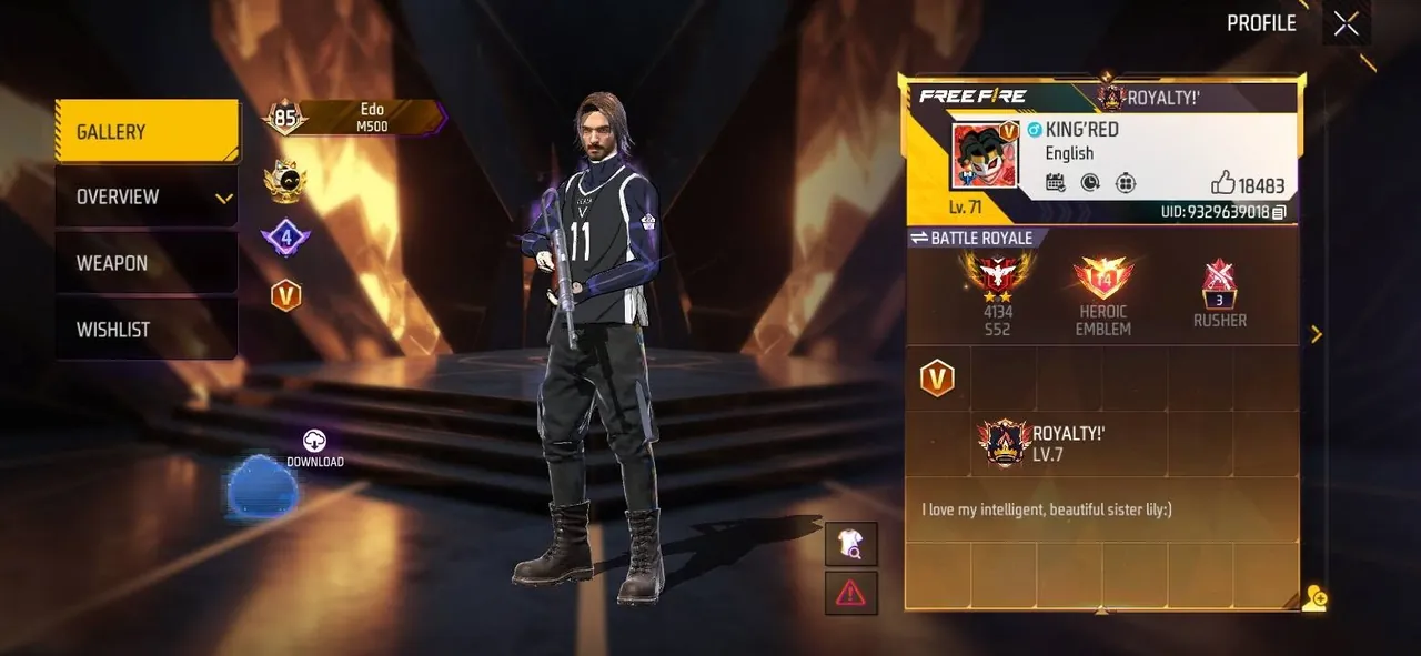 Profil Free Fire dengan Badge V