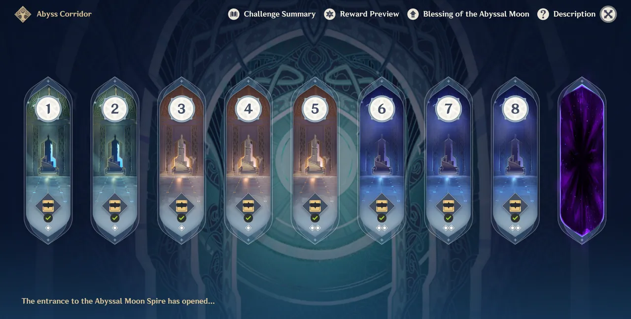 Spiral Abyss floor selection screen in Genshin Impact