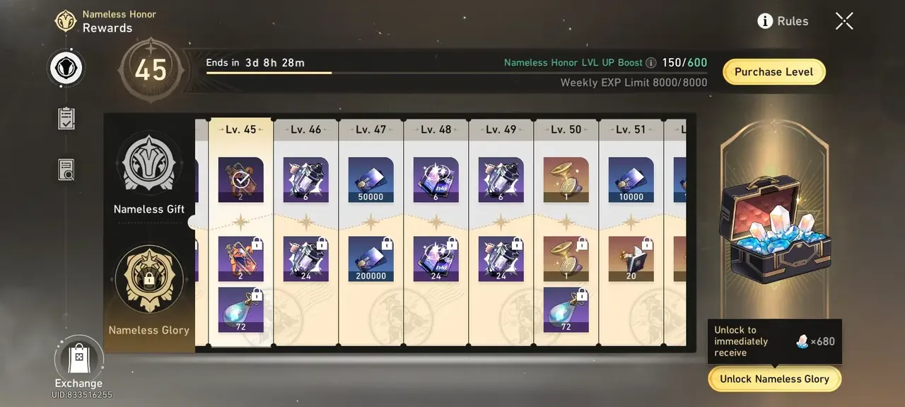 Self-Modeling Resin reward on the Nameless Honor battle pass track
