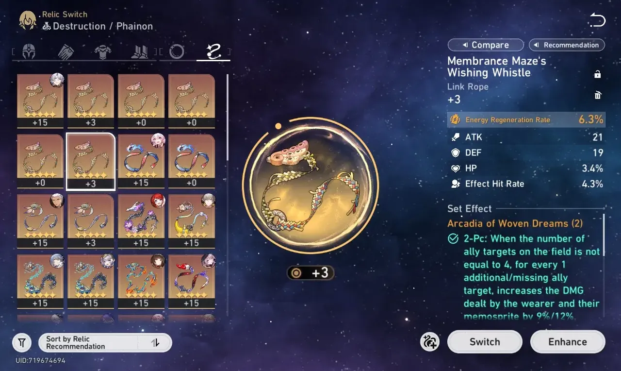 Customized Synthesis screen choosing a main stat and substats with Self-Modeling Resin
