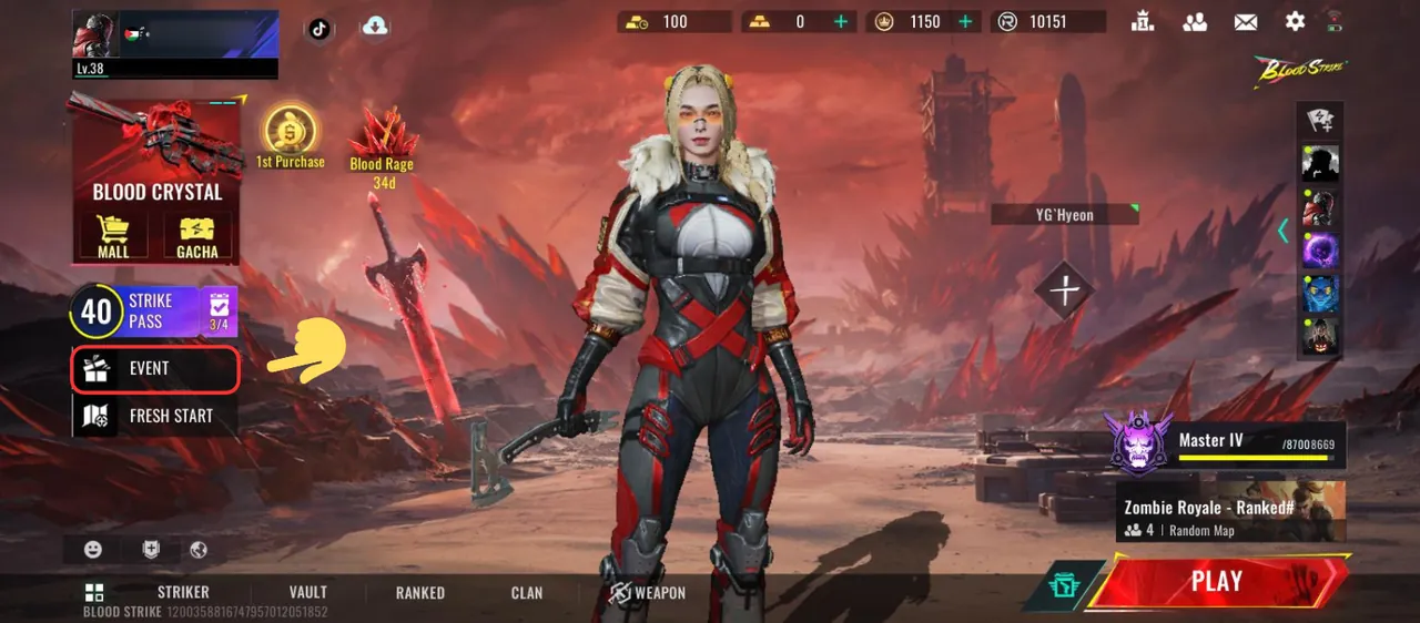 Tombol Event di sisi kiri lobby Blood Strike