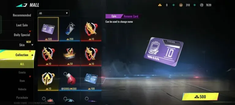 Item Rename Card di Mall Blood Strike yang dibeli menggunakan Gold