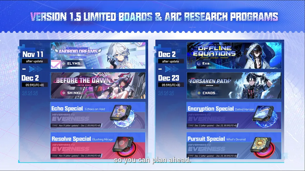 NTE 1.5 Banner Schedule