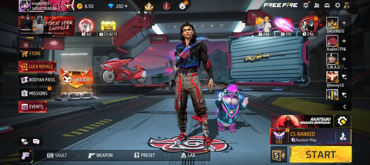 Tampilan lobby free fire dengan pet Ottero