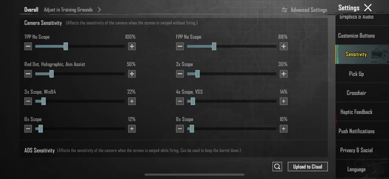Sensitivity Settings