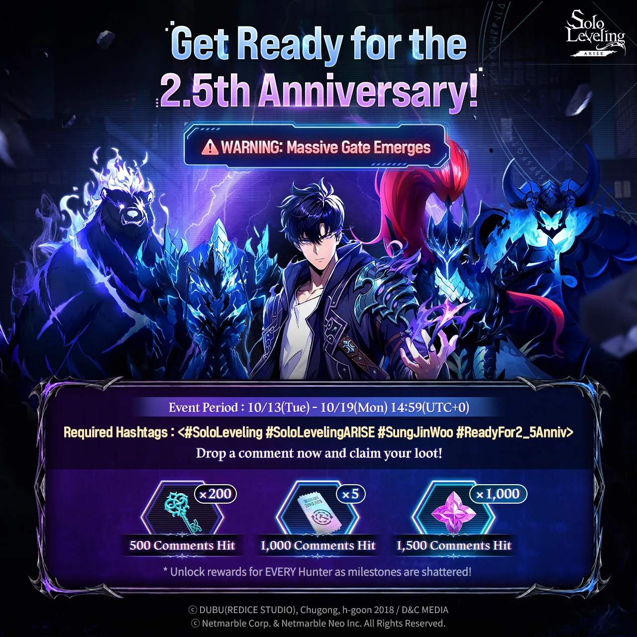 Solo Leveling Arise 2.5 Anniversary: New Hunters & Rewards