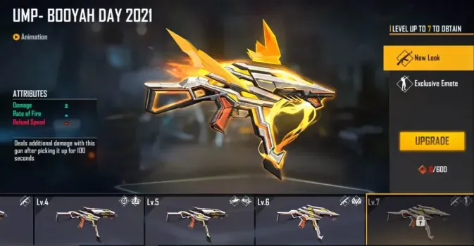 Layar upgrade evo gun Free Fire dengan jumlah Evo Token yang dibutuhkan untuk naik level