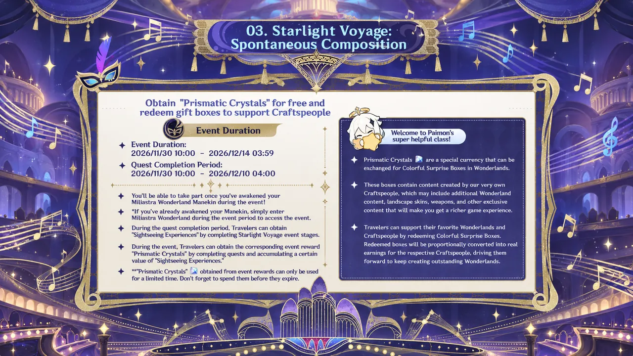  Miliastra Wonderland: Version 7.2 Starlight Voyage: Spontaneous Composition