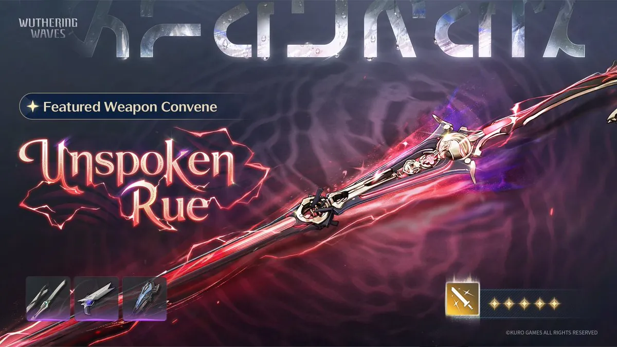 Banner Featured Weapon Convene untuk Sword bintang 5 Unspoken Rue.