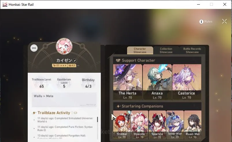 Honkai Star Rail Accounts Mid Game Asia|TL 65| 12 Limited | Castorice,Tribbie,The Herta,Hyacine,Anaxa,Sparkle Etc |MC 2