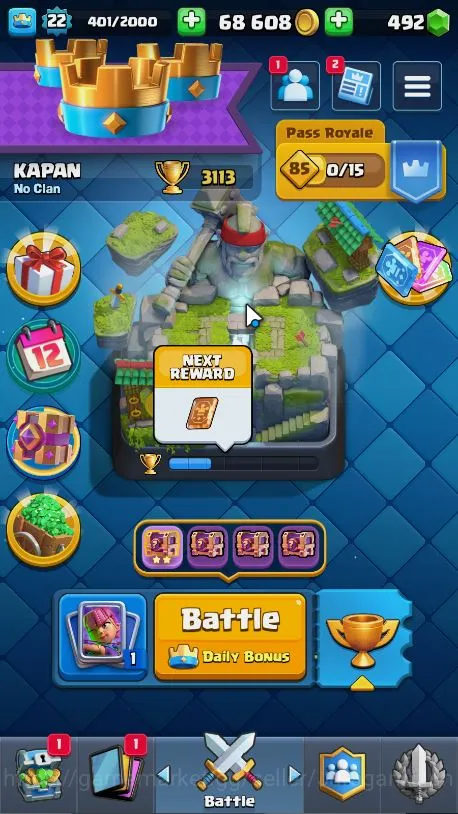 Lvl 22|Trophy 3113|KTL 9|Card 63|1 EVO,14 Epic,24 Rare,25 Common|Gems 492|TakeEmail(CR1050) Clash Royale Midgame Lvl 22|Trophy 3113|KTL 9|Card 63|1 EVO,14 Epic,24 image 1