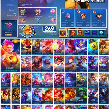 Mobile Legends: Bang Bang Accounts 🔥 #4087 🔥 💎 269 Skins 👑 Prime Claude Cosmic Blaze ⚔️ Renowned Collector II ⭐ Prime Yu