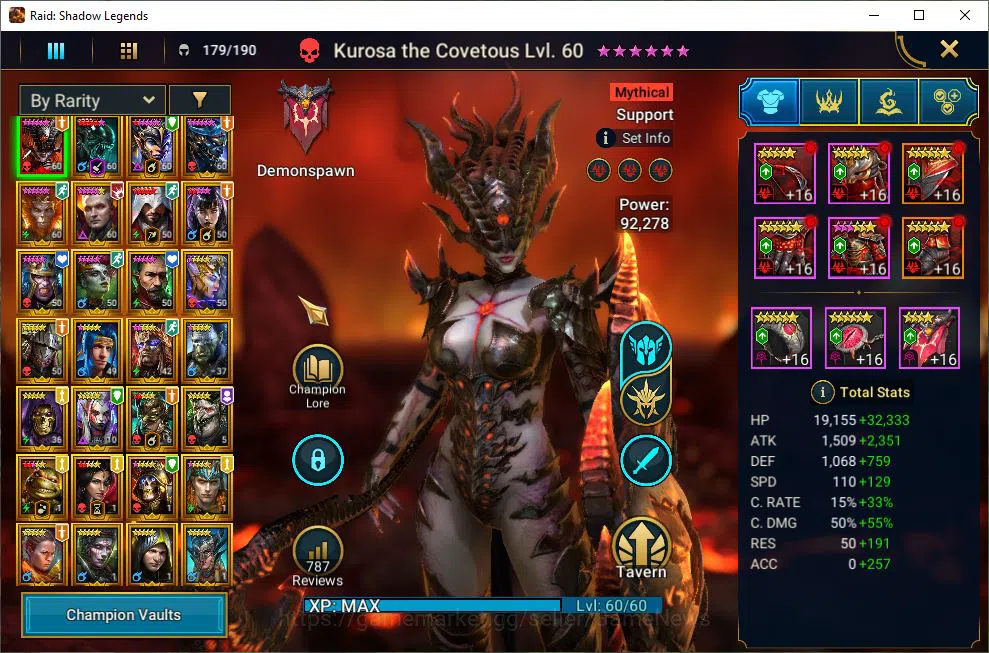 Raid: Shadow Legends Accounts Mid-Game Lv49 1,1M Power|1 Mythic(Kurosa)+28 3
