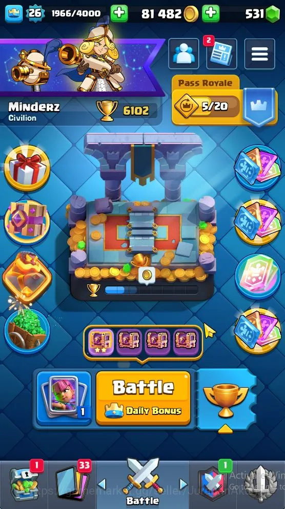 Clash Royale Accounts Lvl 26|Trophy 6102|KTL 10|Limited Skin|Card 92|2 E image 1