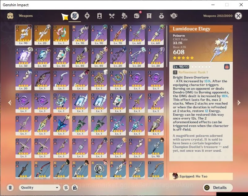 Genshin Impact Accounts Mid Game ASIA|AR 55|6 Limited+3 [5*Weapon]|Furina, Yelan, Chasca, Hu Tao, Zhongli, Nahida|Keqing 2