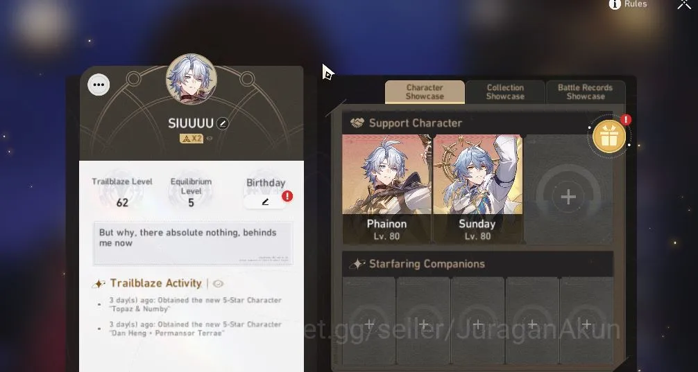 Honkai Star Rail Mid Game ASIA|TL 62|8 Limited|[Phainon,Archer]+Sign, Sunday image 1