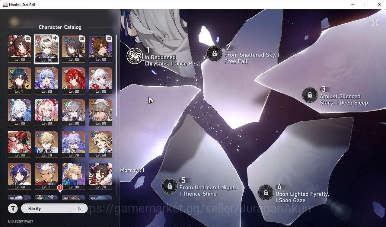 Honkai Star Rail Accounts Mid Game ASIA|TL70|9 Limits [Firefly(E1),RM(E1),Fugue,Robin,Argenti,Hyacine,Jingliu,RappaDr 2