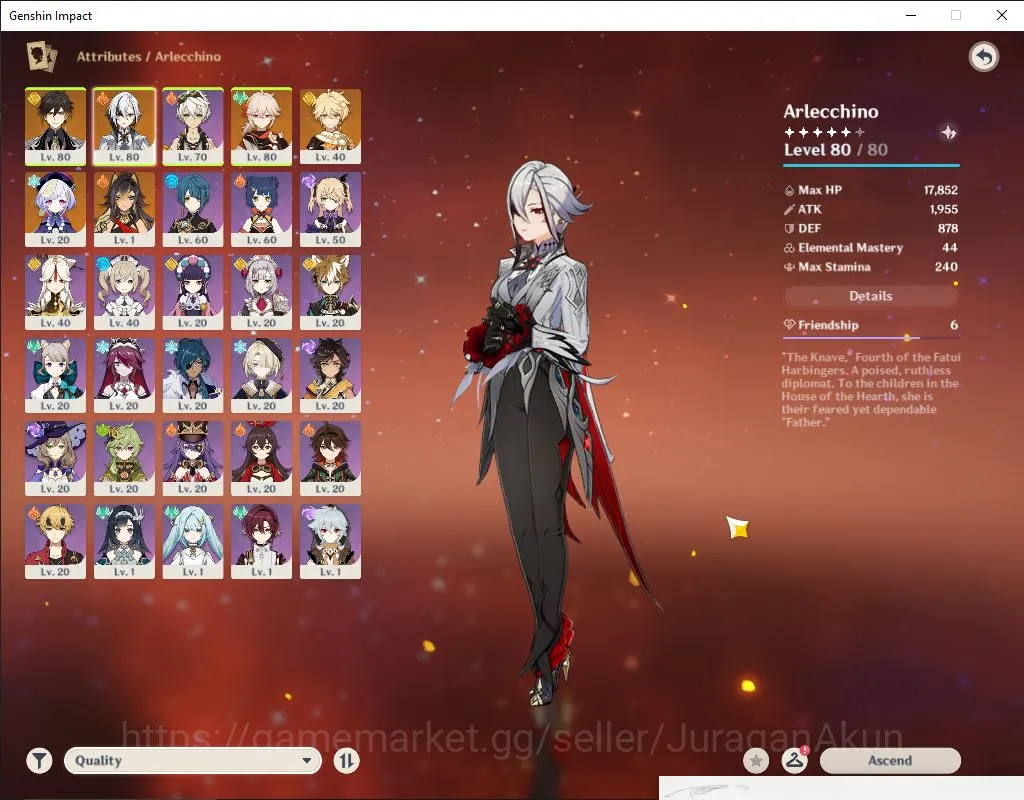 Genshin Impact Accounts Mid Game ASIA|AR 47| 3 Limited |[Arlechino,ZongLi,Kazuha] QIqi,Dehya,Qingqiu|MC Male|Take 3