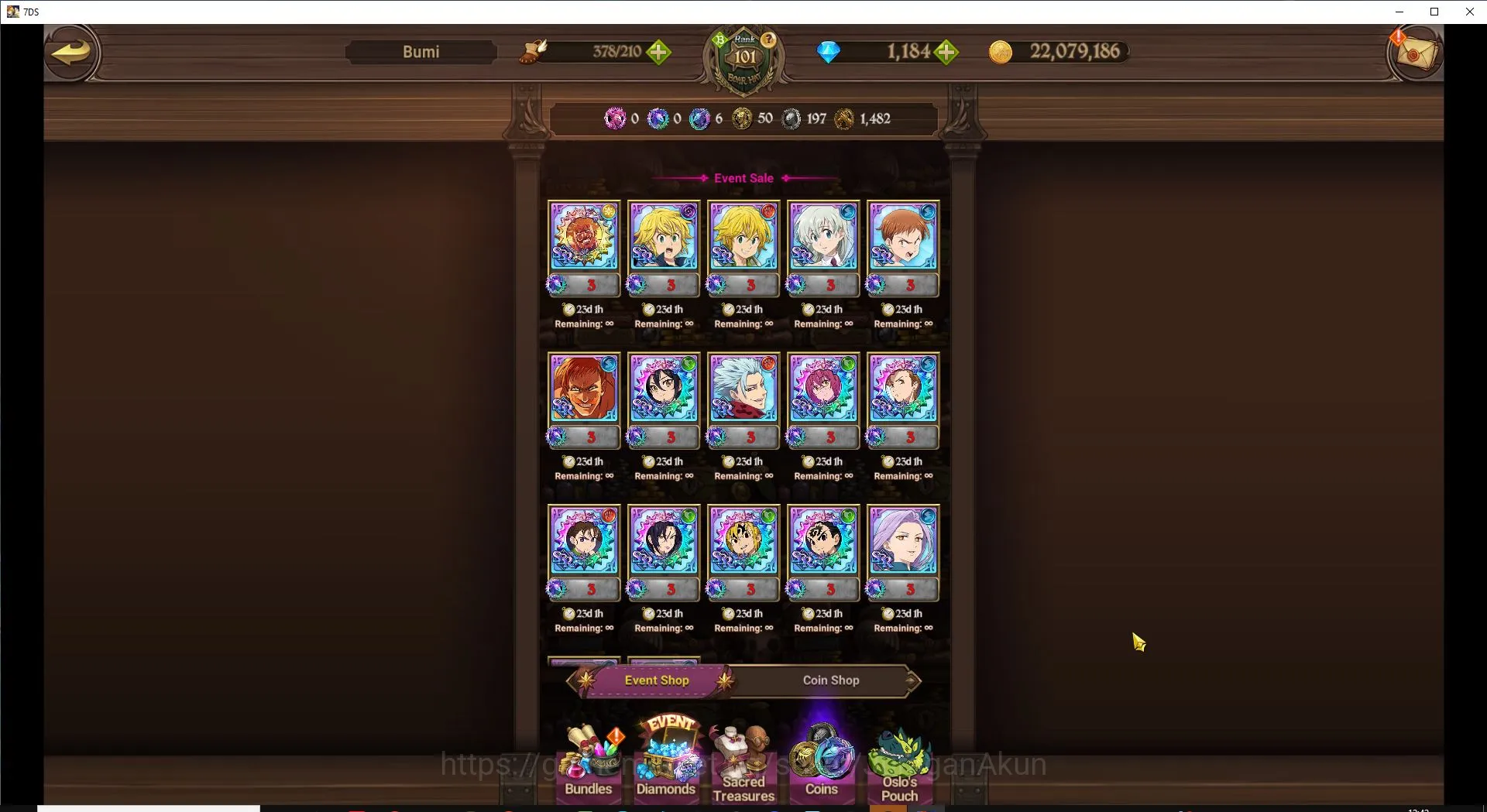 The Seven Deadly Sins: Grand Cross Accounts Endgame ASIA|4M CC|2 LR + 6 UR + Collab Solev,Eminen + 1164 Gems 10