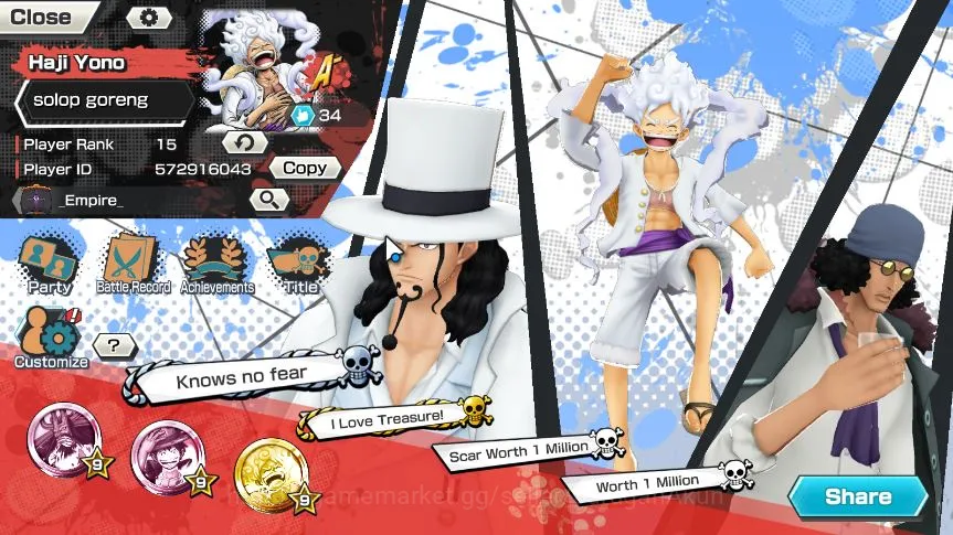 One Piece Bounty Rush Accounts Mid-Tier Global | 5 META EX | Kozuki Oden,Roronoa Zoro,Kuzan,Rob Lucci,Gear Five DLuffy 3