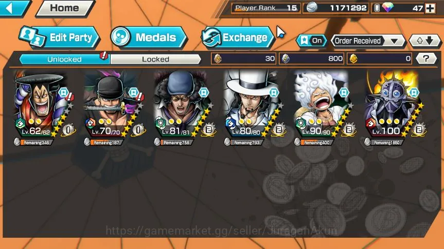 One Piece Bounty Rush Accounts Mid-Tier Global | 5 META EX | Kozuki Oden,Roronoa Zoro,Kuzan,Rob Lucci,Gear Five DLuffy 4