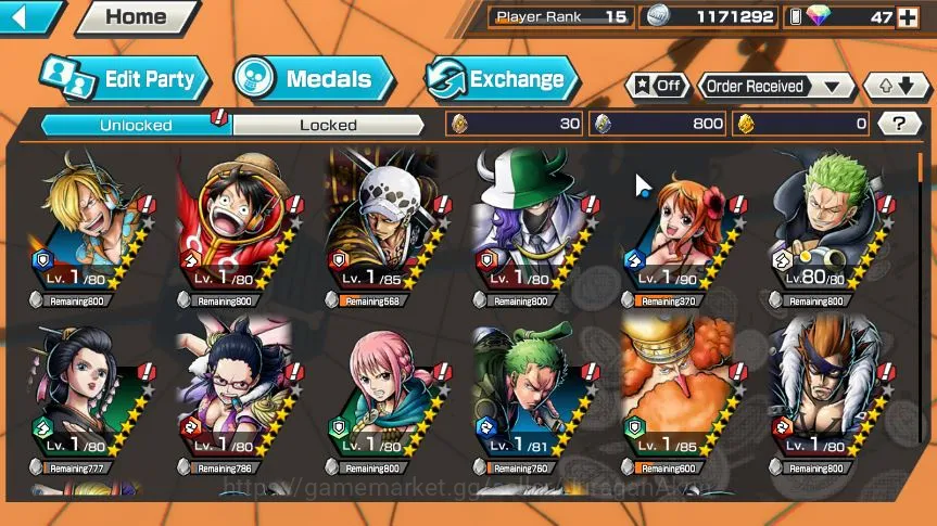 One Piece Bounty Rush Accounts Mid-Tier Global | 5 META EX | Kozuki Oden,Roronoa Zoro,Kuzan,Rob Lucci,Gear Five DLuffy 5