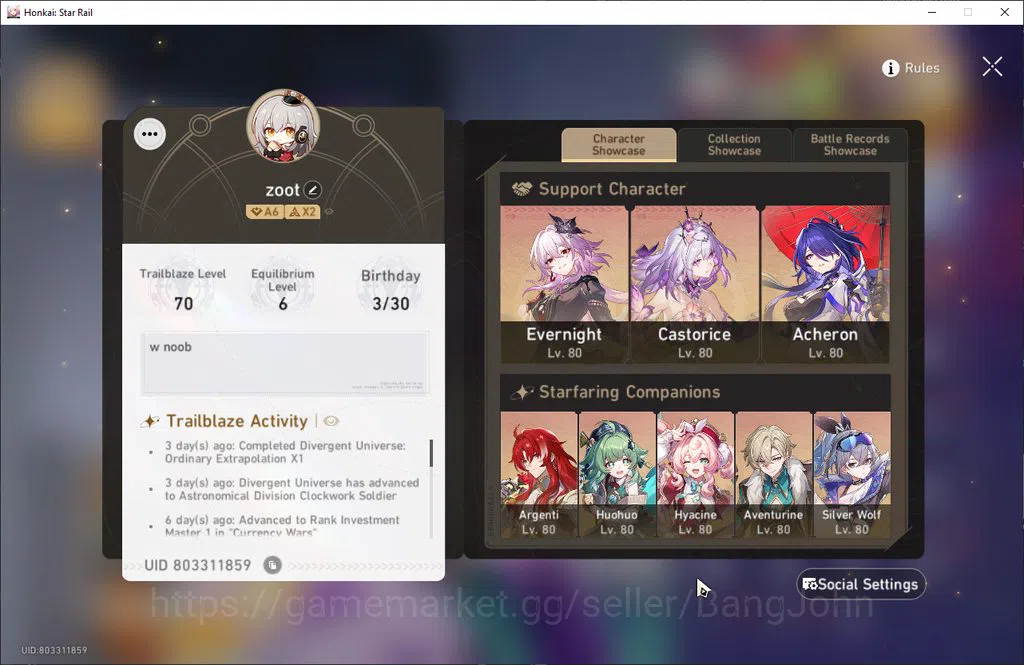 Honkai Star Rail Accounts ASIA | TL 70 | 16 Limit | Prime Team: Castorice + image 19