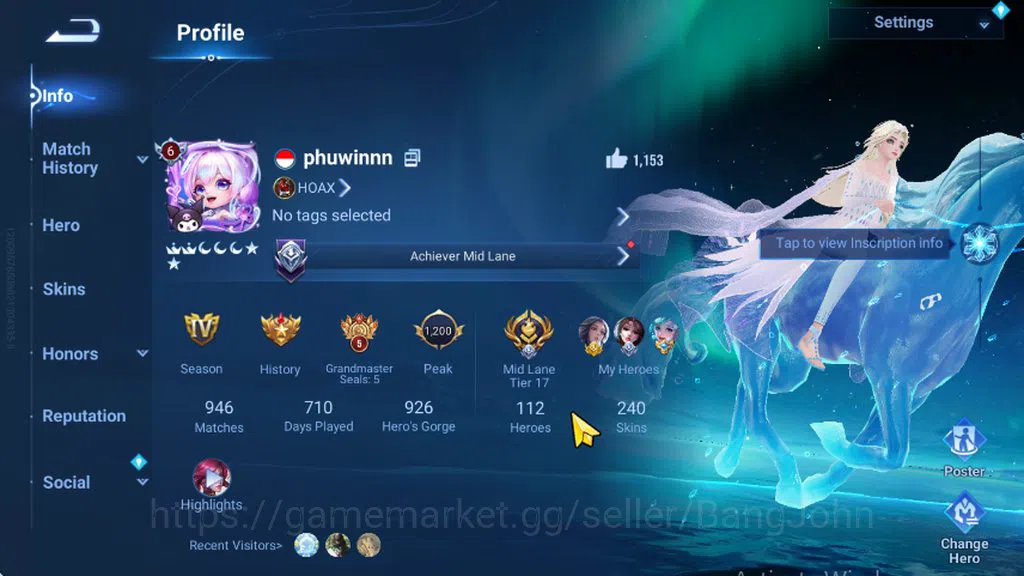 Honor of Kings Accounts GLOBAL HOK | FLAWLESS XIAO QIAO | COLLAB ELSA FROZ image 19