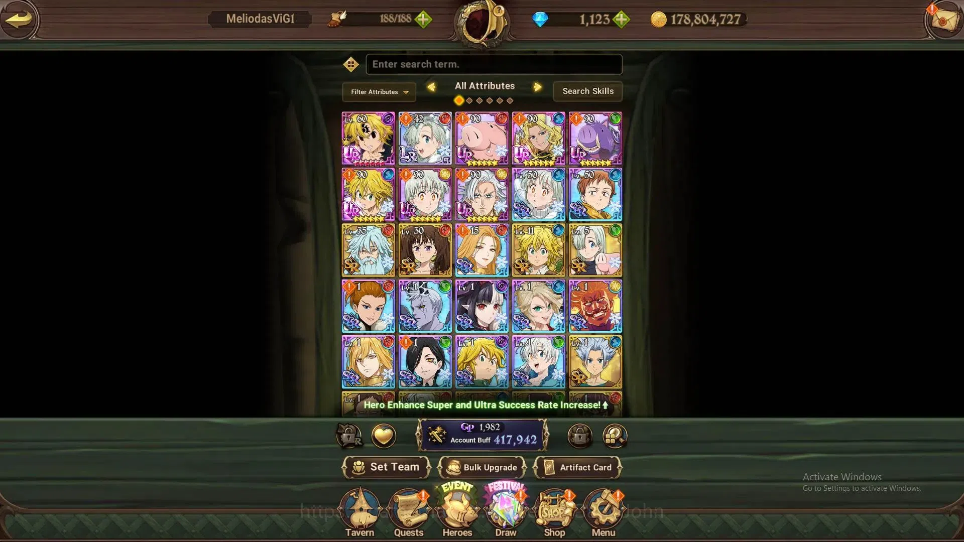 The Seven Deadly Sins: Grand Cross Accounts Global |417,942 Power|1,123 Diamonds|LR 1+ UR 3|LR image 11