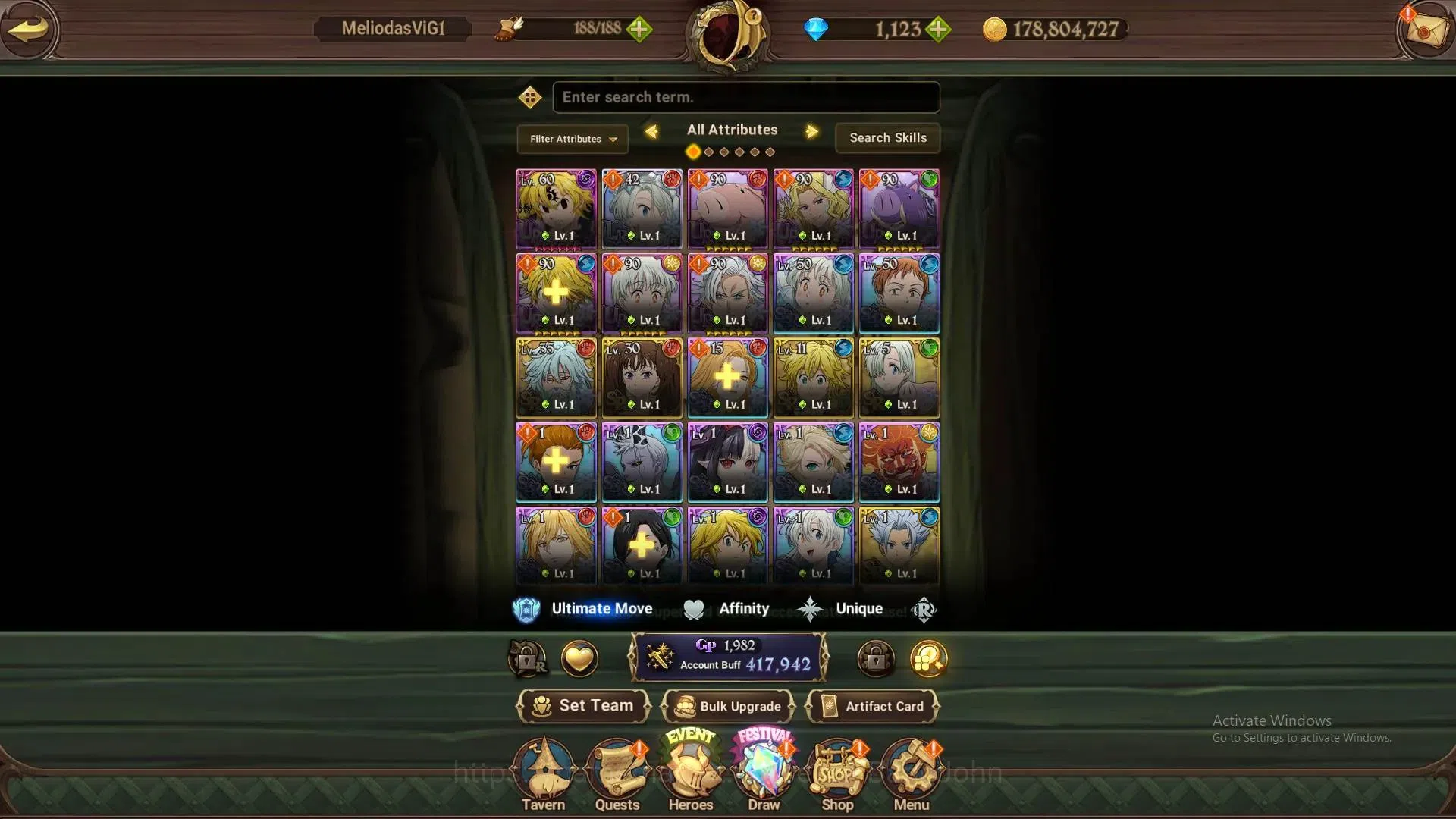 The Seven Deadly Sins: Grand Cross Accounts Global |417,942 Power|1,123 Diamonds|LR 1+ UR 3|LR image 9