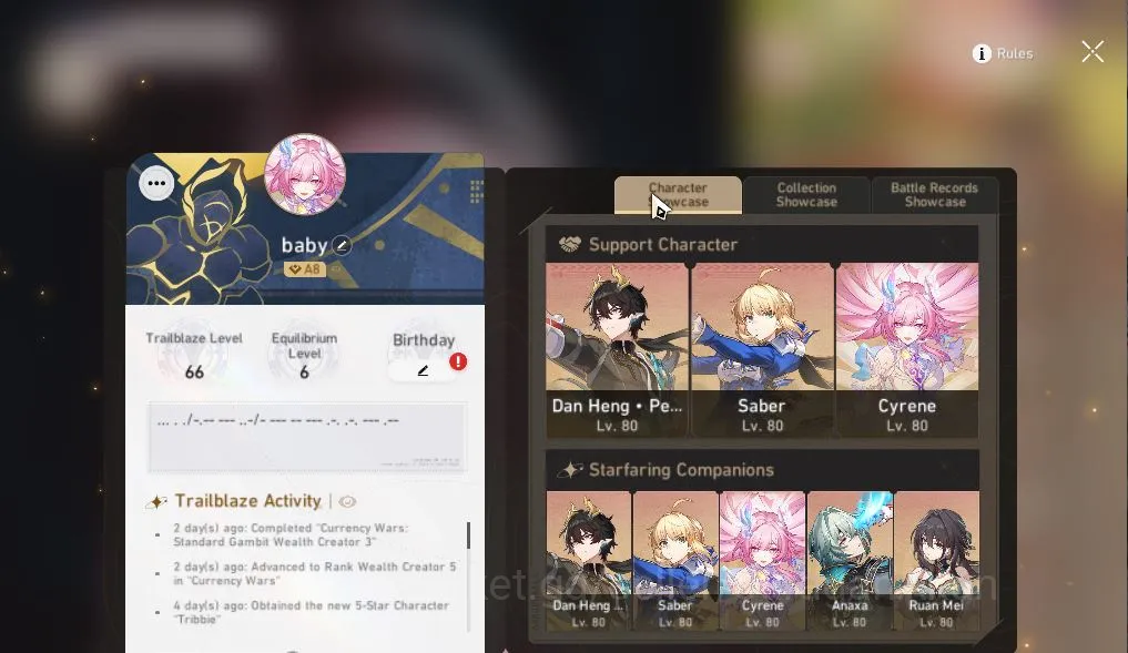 Honkai Star Rail End Game Asia| TL 66| 7 limited |[Cyrene,Saber,Anaxa,Dante] image 1