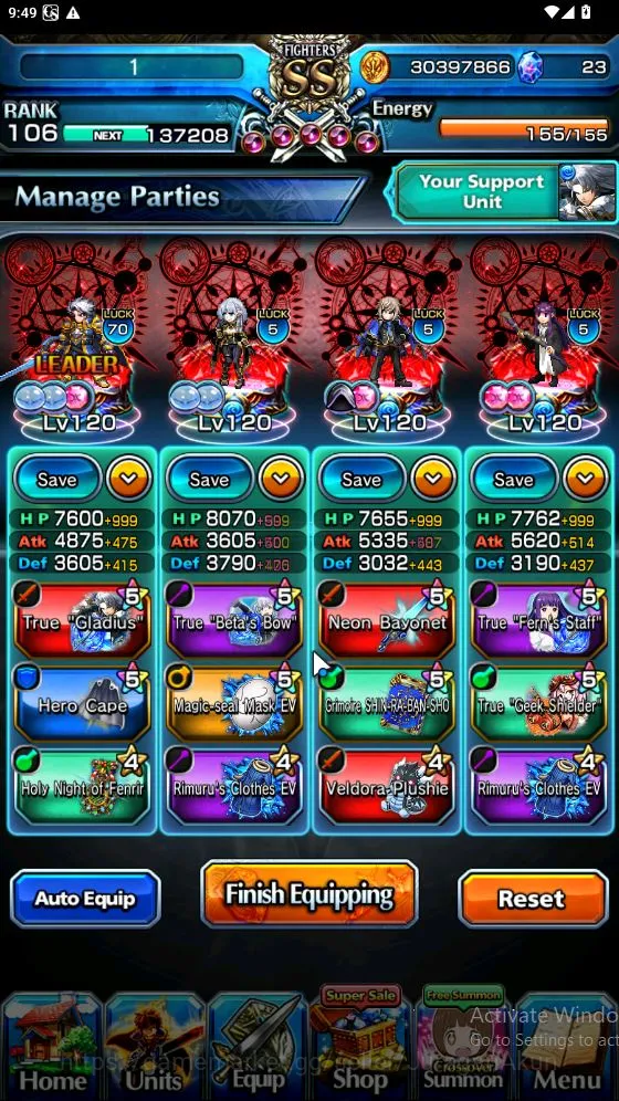 Grand Summoners Accounts End-Game Global|Rank 106|17 5