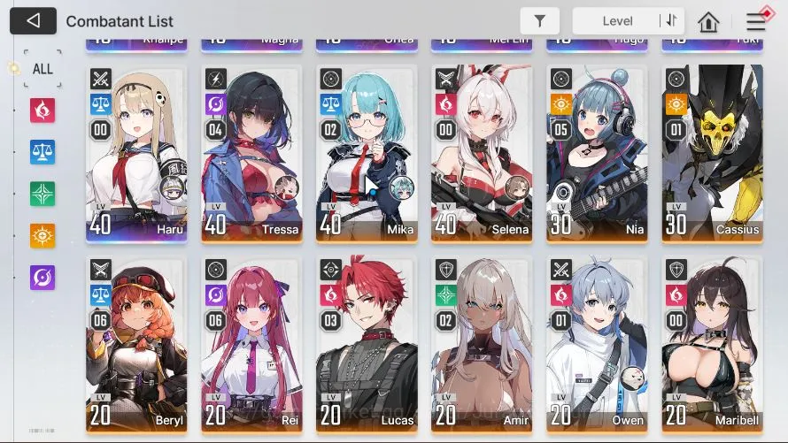 Chaos Zero Nightmare Accounts GLOBAL LV38| 7SSR(KhalipeM1 Magna Orlea Meilin Hugo Yuki Haru)+ 11SR 5
