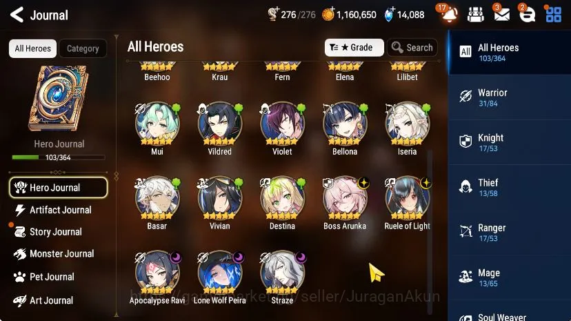 GLOBAL Unverif|MidGame|5 ML (LW Peira,Straze,Borunka,Ruele,Etc) 2 Limited (Fern,AS Flan)|POH ON|14kSS|769MM|Log Stove(ES2967) Epic Seven Mid-Tier GLOBAL Unverif|MidGame|5 ML (LW Peira,Straze,Borun image 1