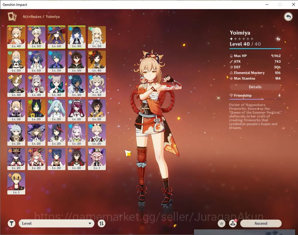 Genshin Impact Accounts Mid Game ASIA|AR 35 |Free HSR RateOn| 3 Limited |Yelan,Yoimiya,Chiori |MC female|Take Email|Check 5