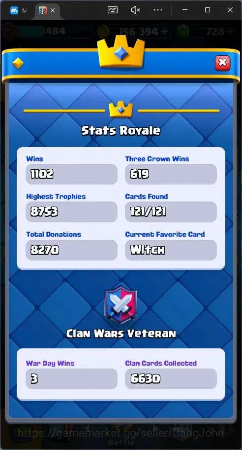 Clash Royale Accounts Global |CL 1484|KTL 14|Trophy 8692|121 Cards|1 MAX image 5
