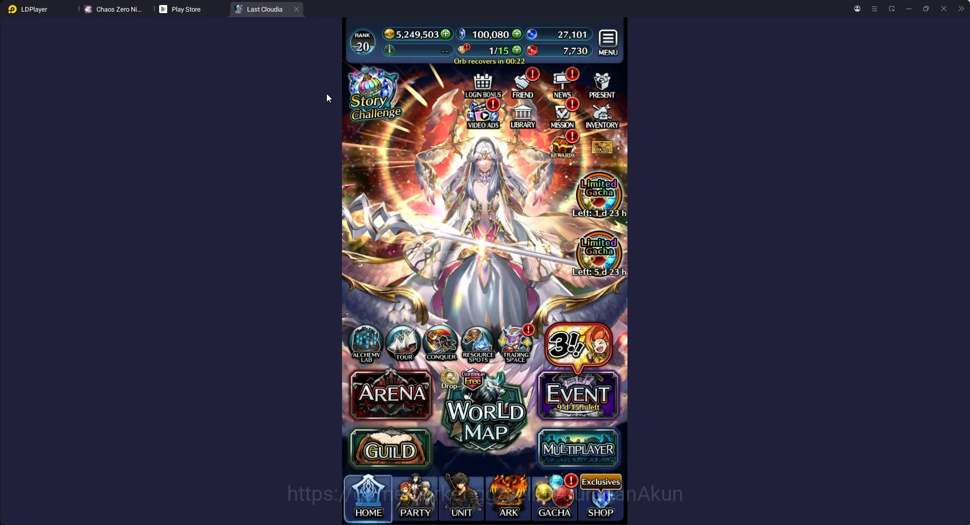 Last Cloudia Accounts Mid‑Game Global|Rank 20| 100k Crystal + Collab Re:Zero + Liliha  + Other Units|Many Resource|Code