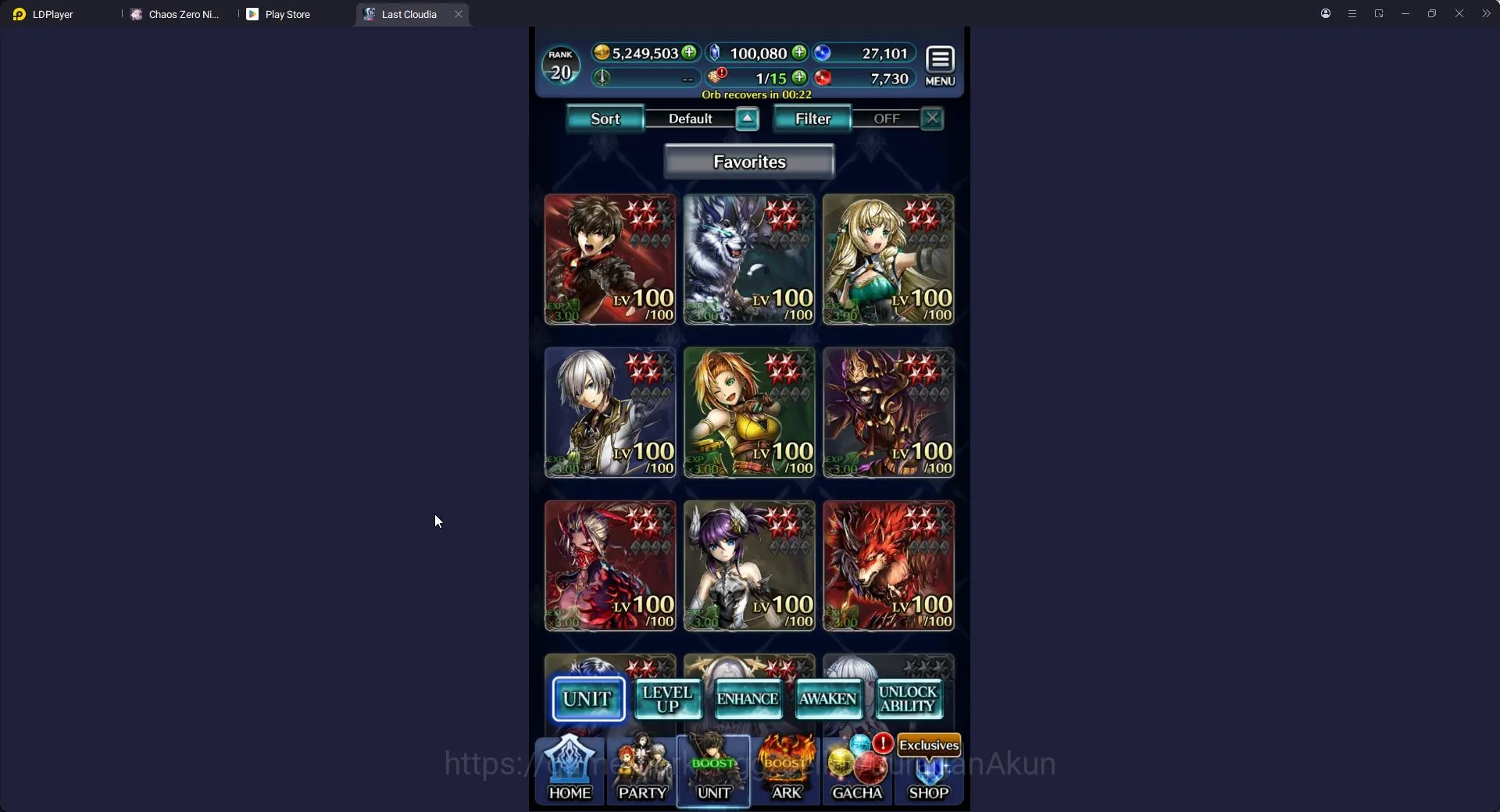 Last Cloudia Accounts Mid‑Game Global|Rank 20| 100k Crystal + Collab Re:Zero + Liliha  + Other Units|Many Resource|Code 4