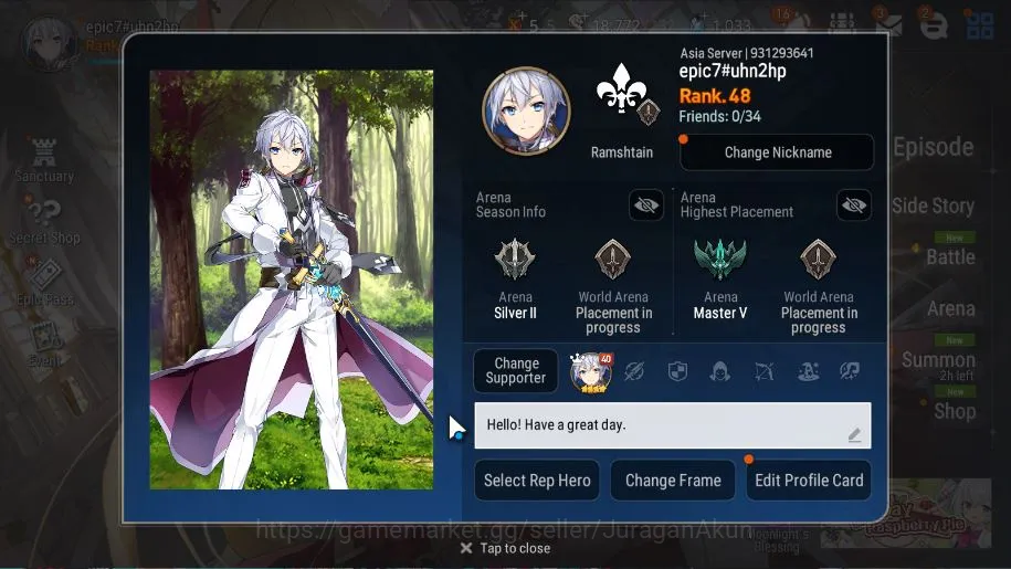 Epic Seven Accounts ASIA Unverif|Starter|12 ML (SS Vivian,NM Luna,Har image 1